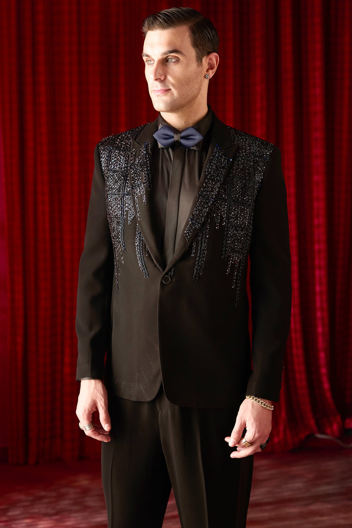 Nocturnal Elegance Embroidered Tuxedo Set