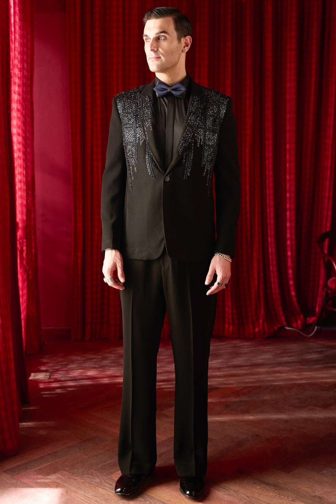 Nocturnal Elegance Embroidered Tuxedo Set