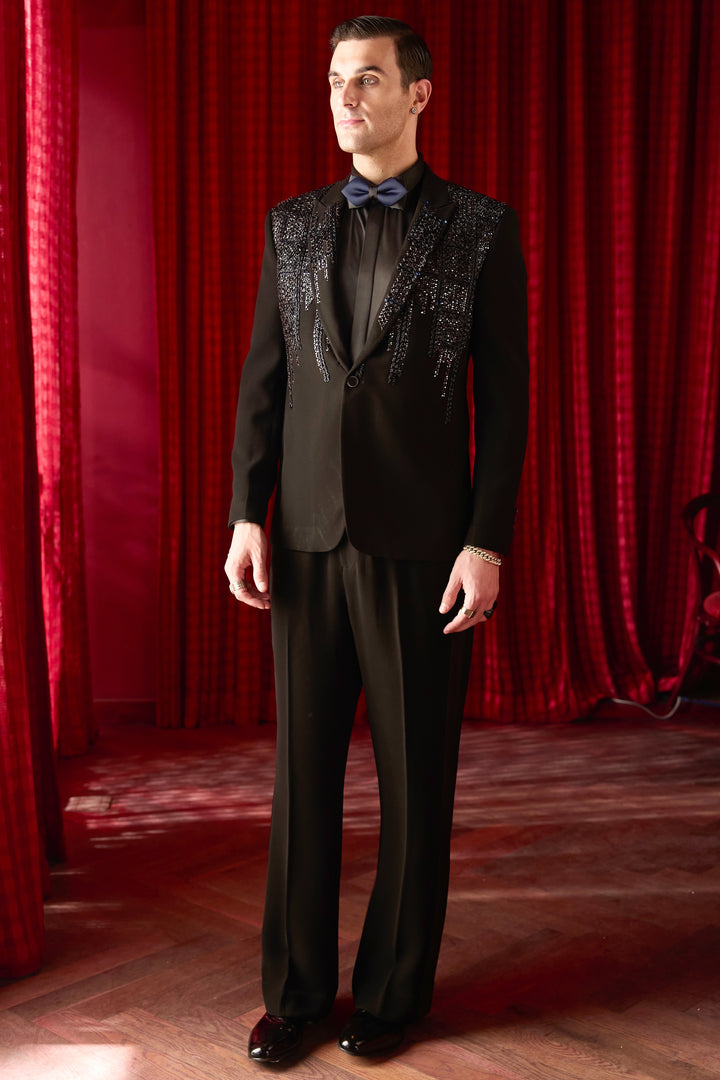 Nocturnal Elegance Embroidered Tuxedo Set