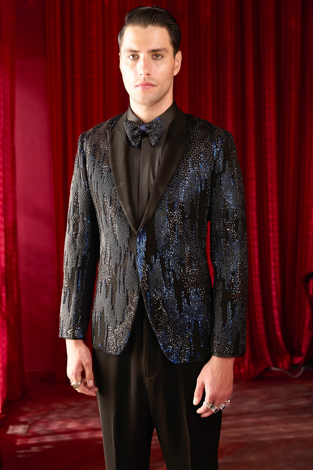 Nocturnal Glimmer Embroidered Tuxedo Set