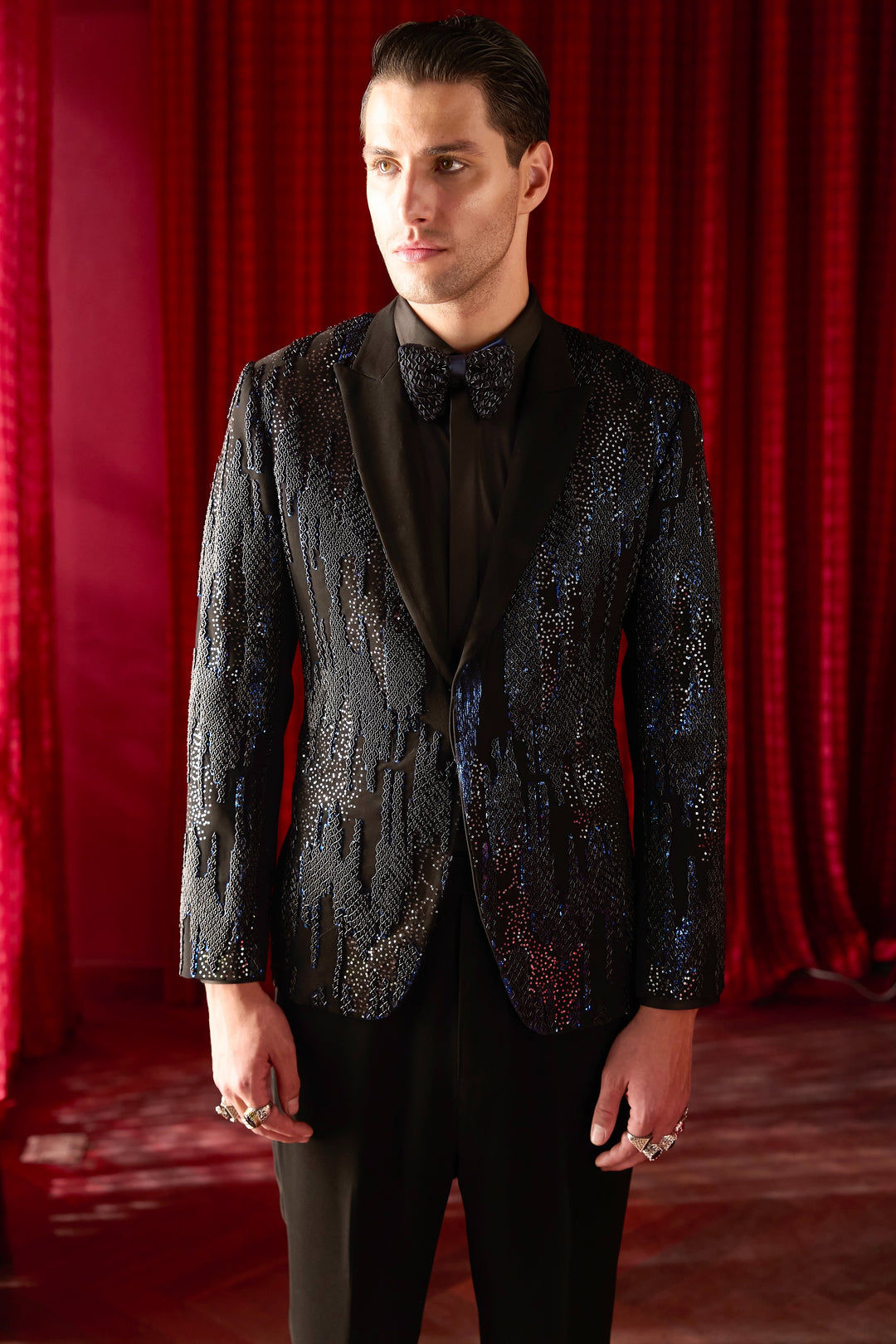 Nocturnal Glimmer Embroidered Tuxedo Set