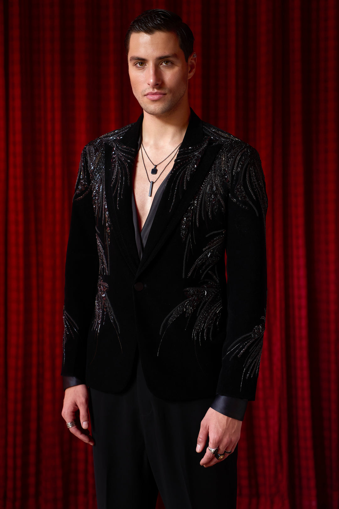 Velvet Inferno Embroidered Tuxedo Set