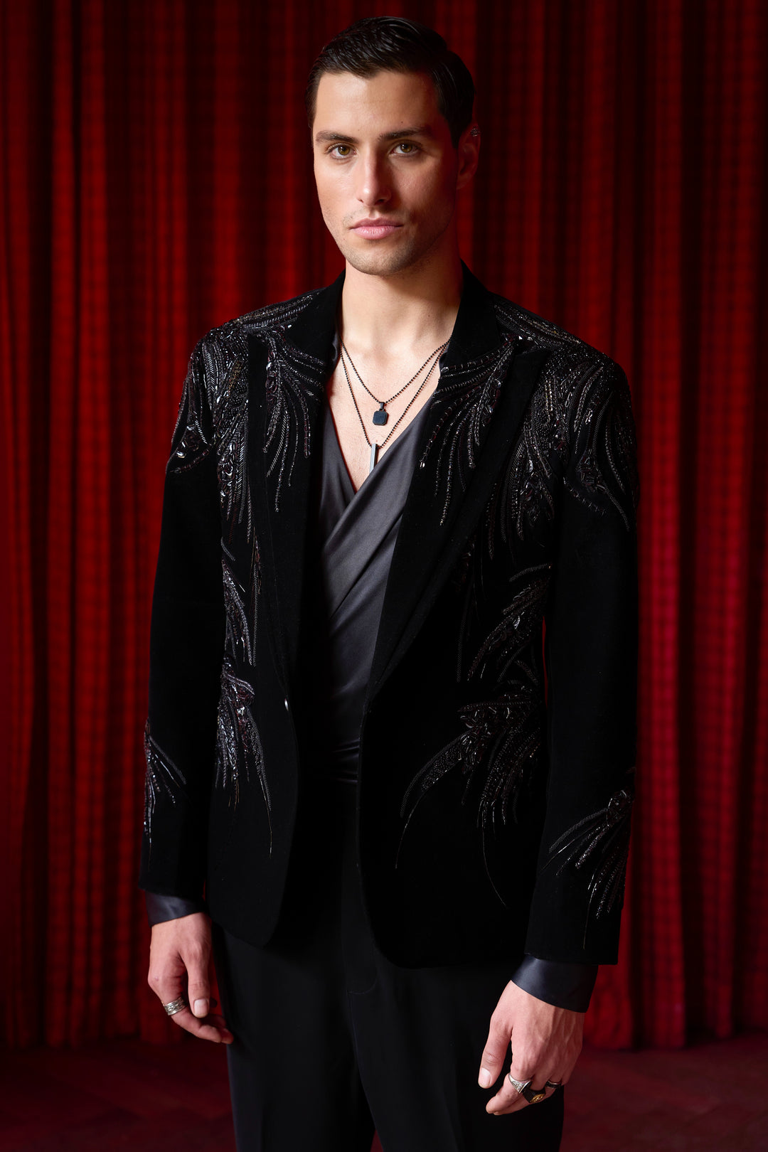 Velvet Inferno Embroidered Tuxedo Set