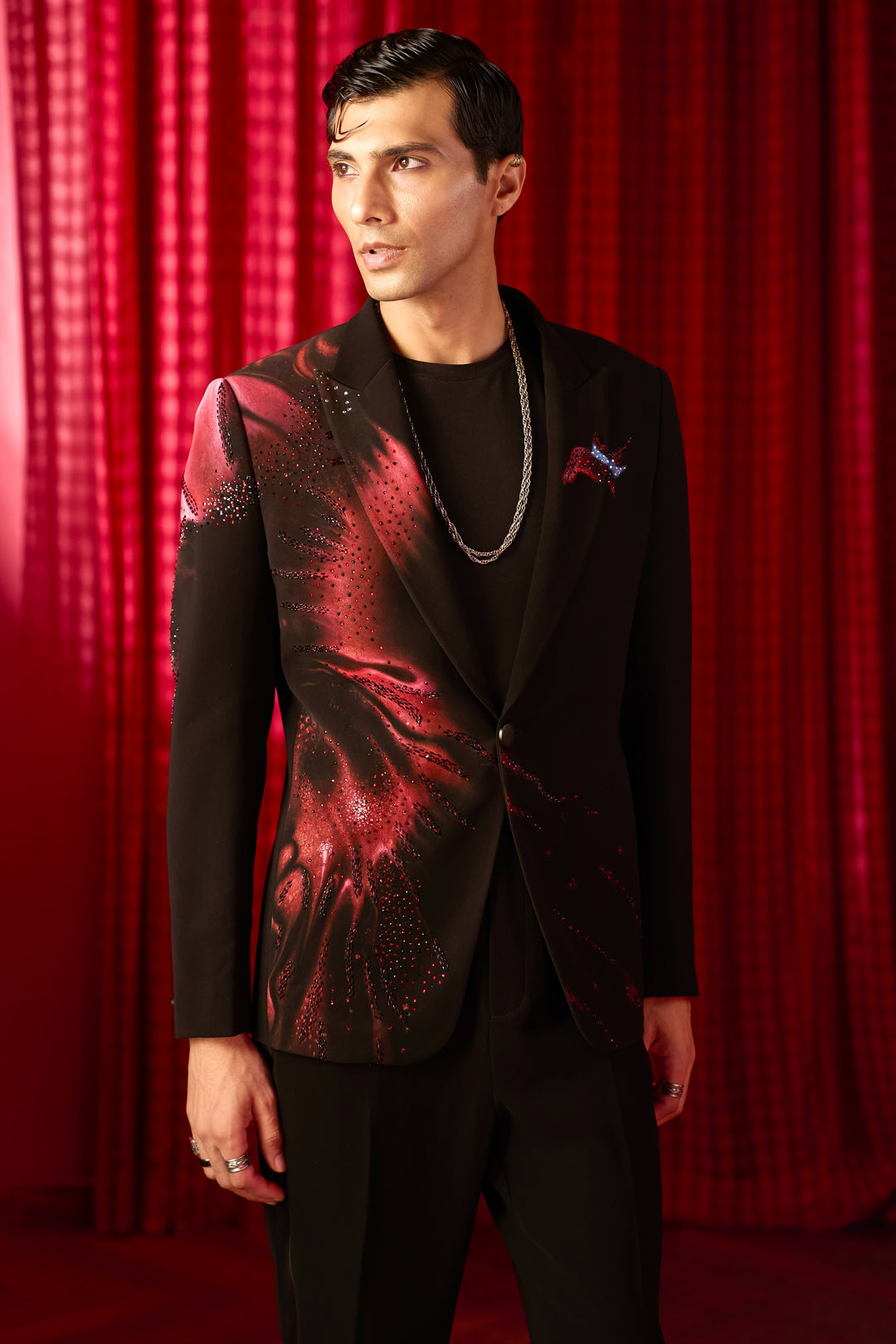 Stardust Flame Embroidered Tuxedo Set