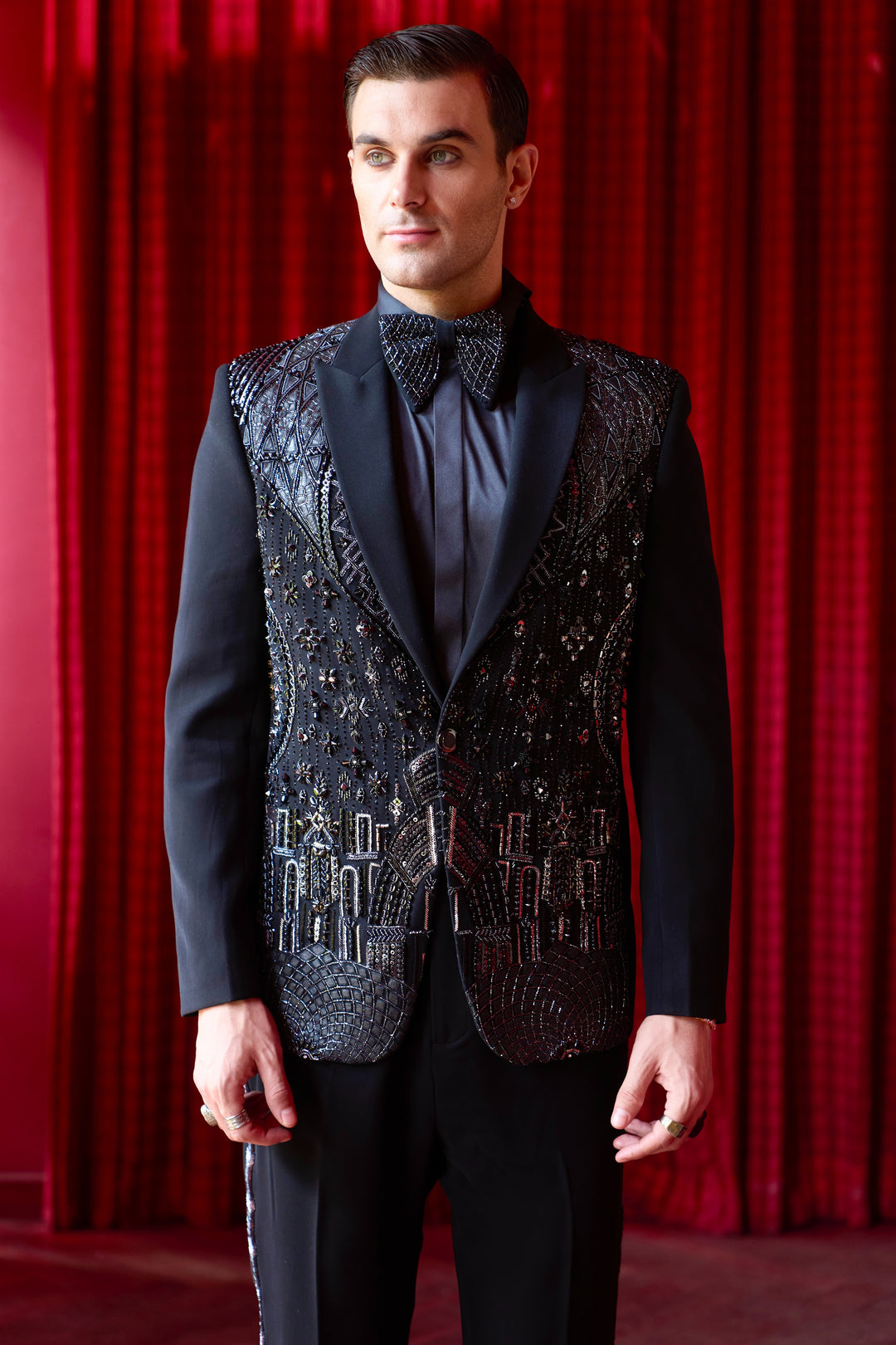 Crystalline Bloom Embroidered Tuxedo Set