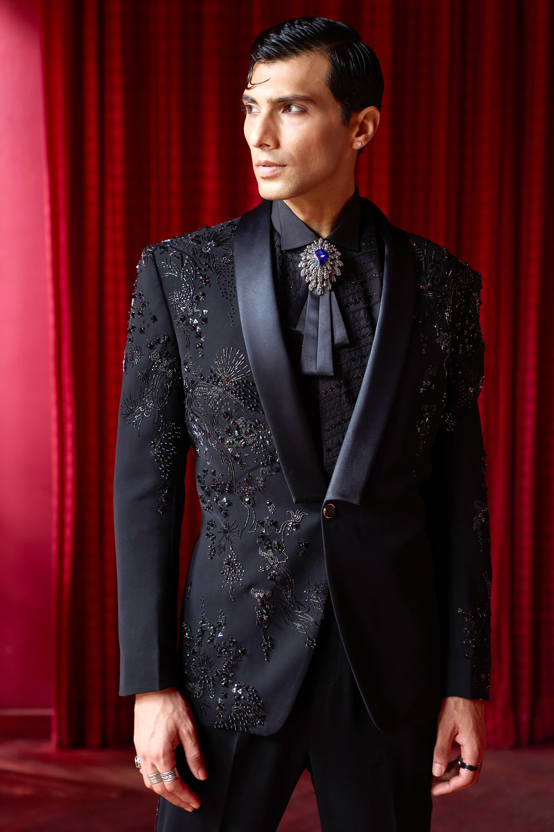 Celestial Edge Embroidered Tuxedo Set