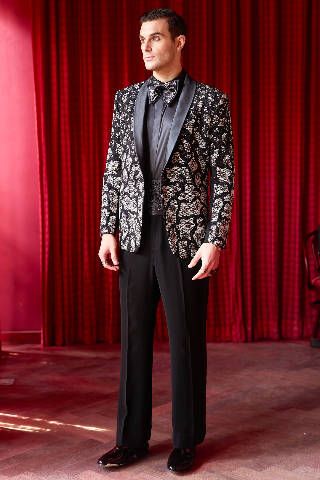 Nocturnal Bloom Embroidered Tuxedo Set