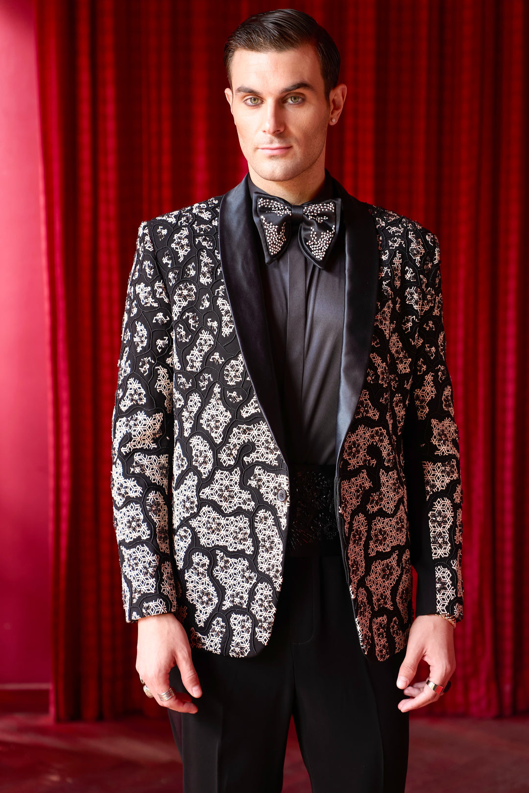 Nocturnal Bloom Embroidered Tuxedo Set