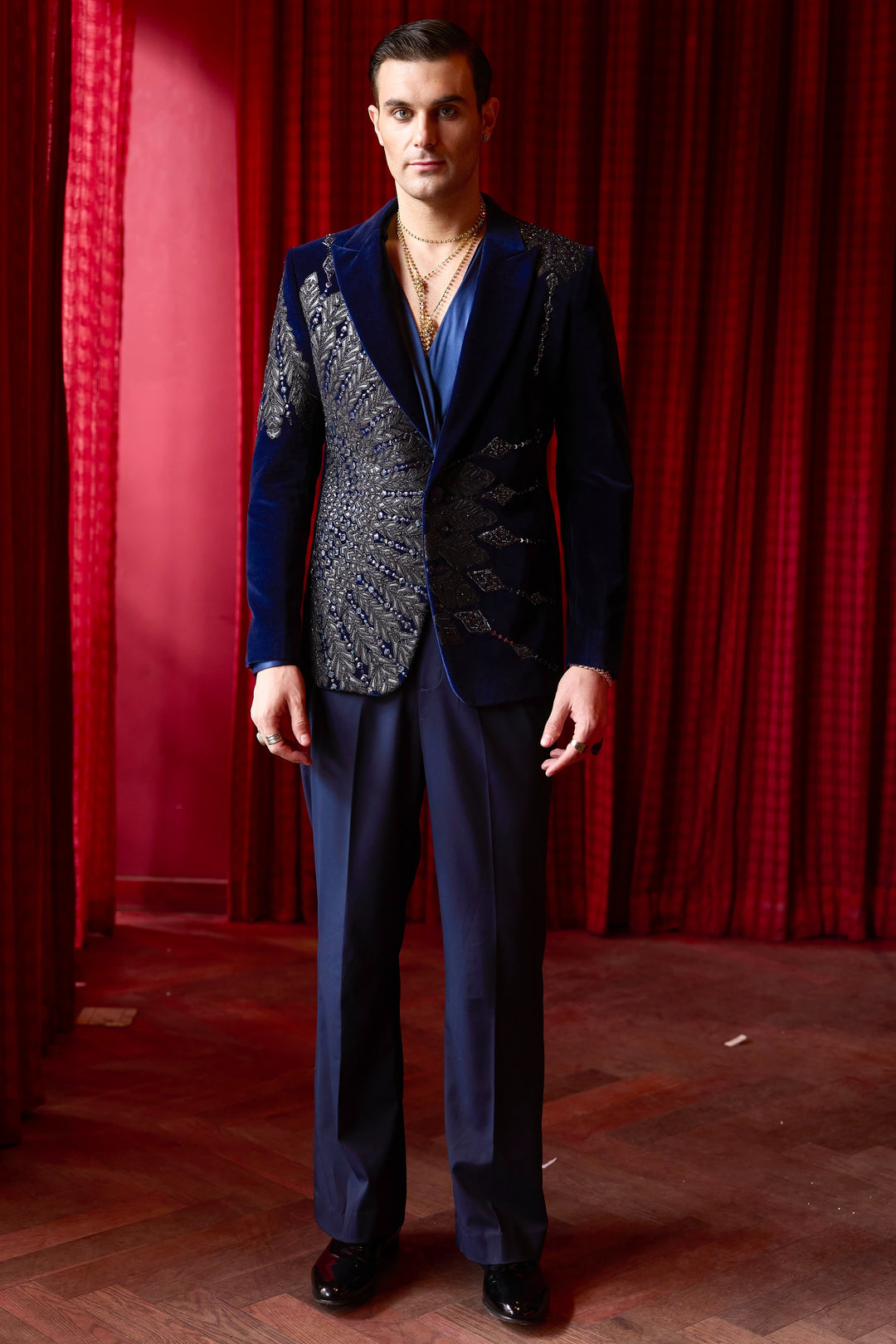 Astraeus Blue Embroidered Tuxedo Set