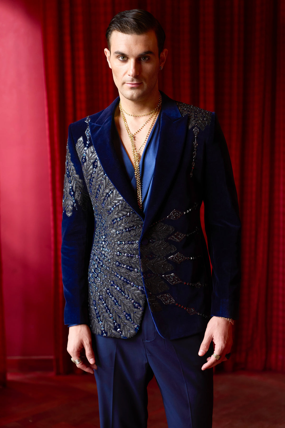 Astraeus Blue Embroidered Tuxedo Set