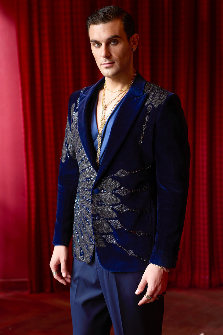 Astraeus Blue Embroidered Tuxedo Set