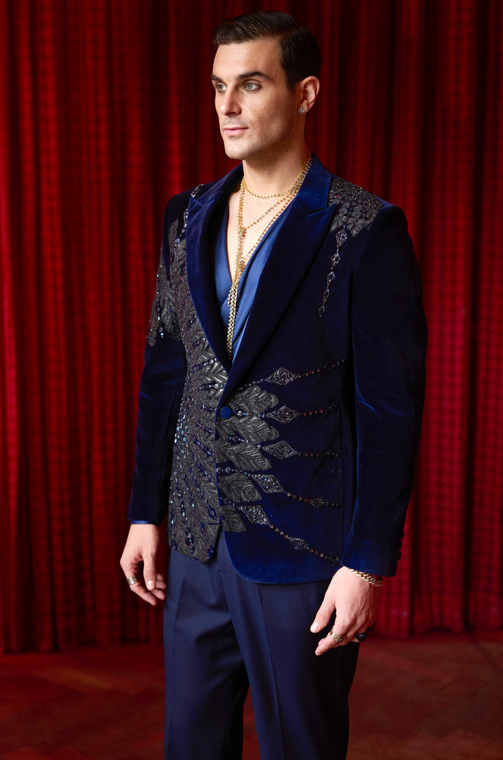 Astraeus Blue Embroidered Tuxedo Set