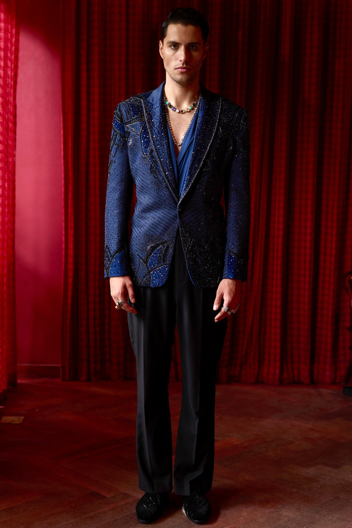 Midnight Sapphire Embroidered Tuxedo Set