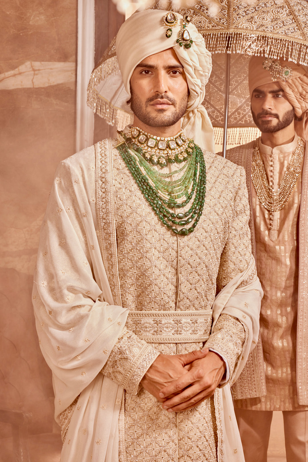 Ivory Raw Silk Zardozi Embroidered Sherwani