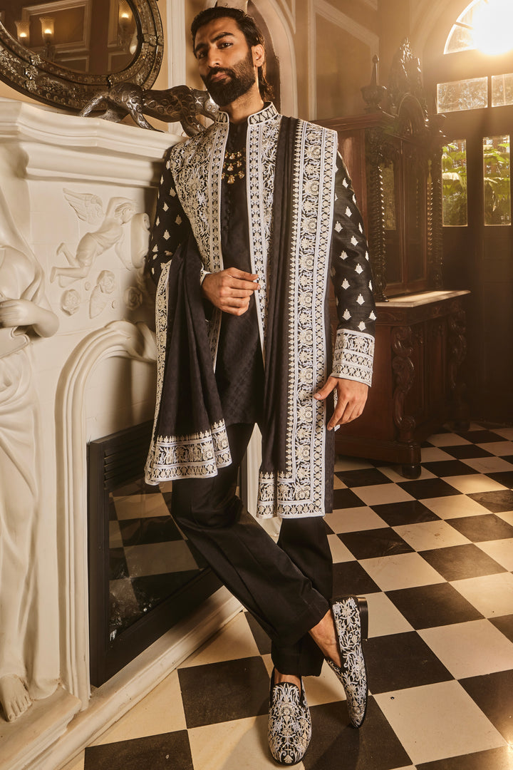 Black Zari Dori Embroidered Indo-Western Set