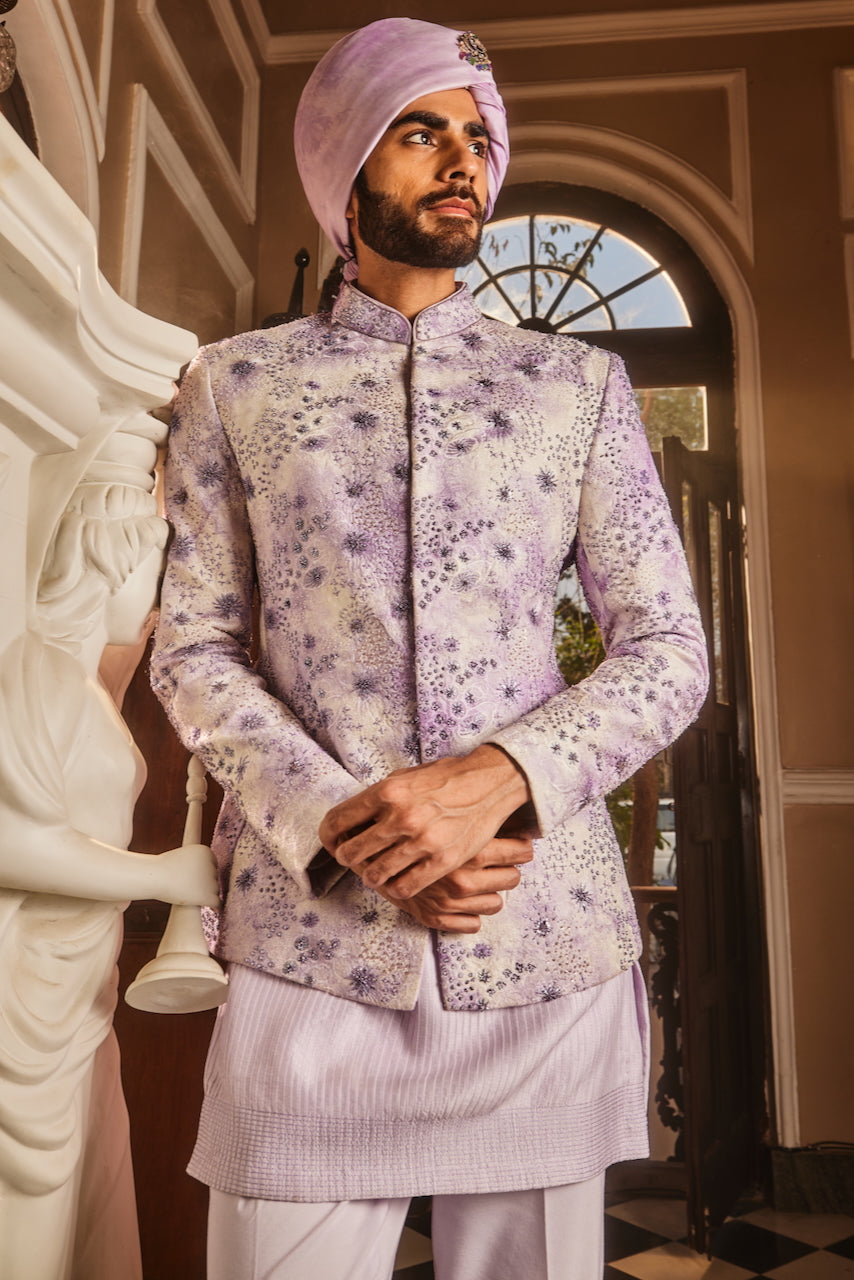 Lilac Ombre Chanderi Embroidered Sherwani