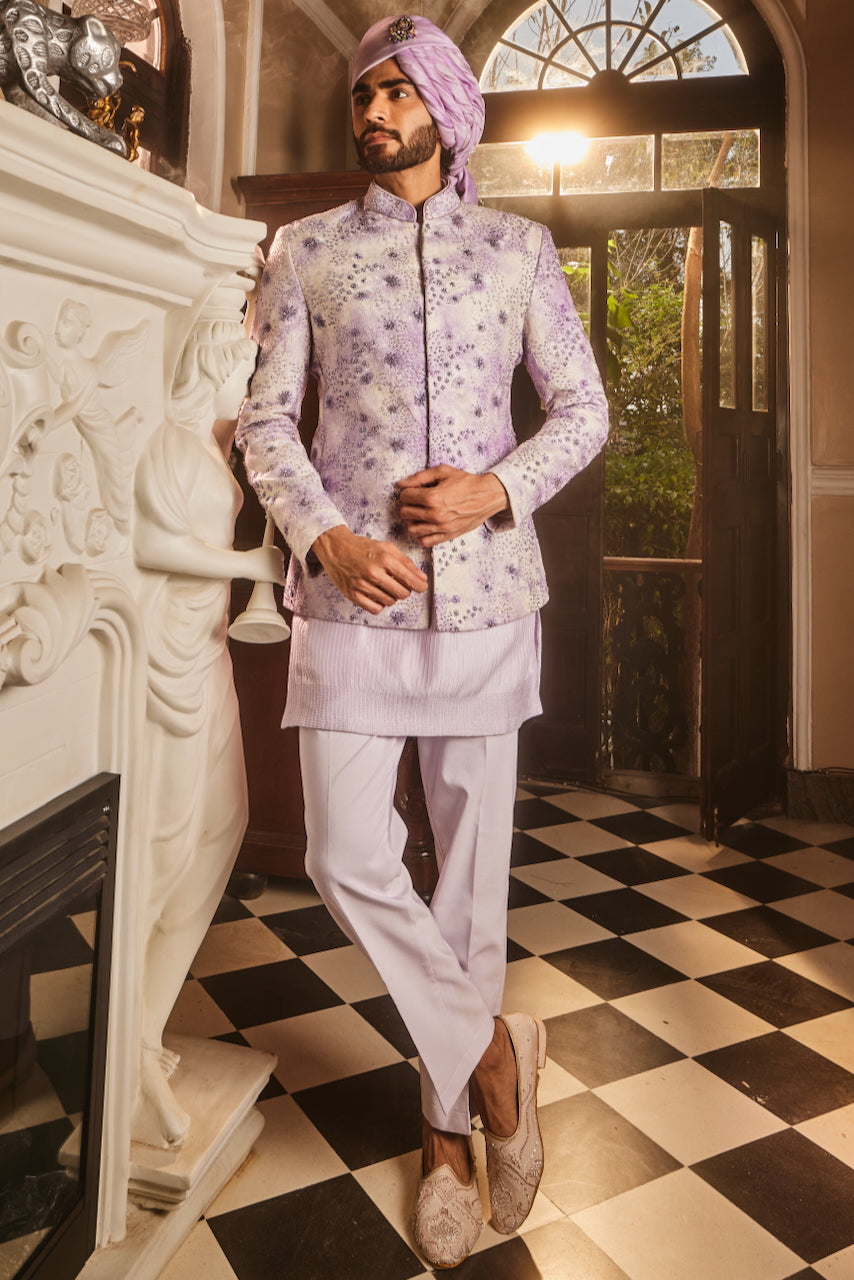 Lilac Ombre Chanderi Embroidered Sherwani