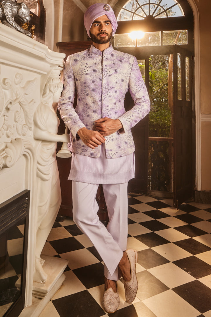 Lilac Ombre Chanderi Embroidered Sherwani