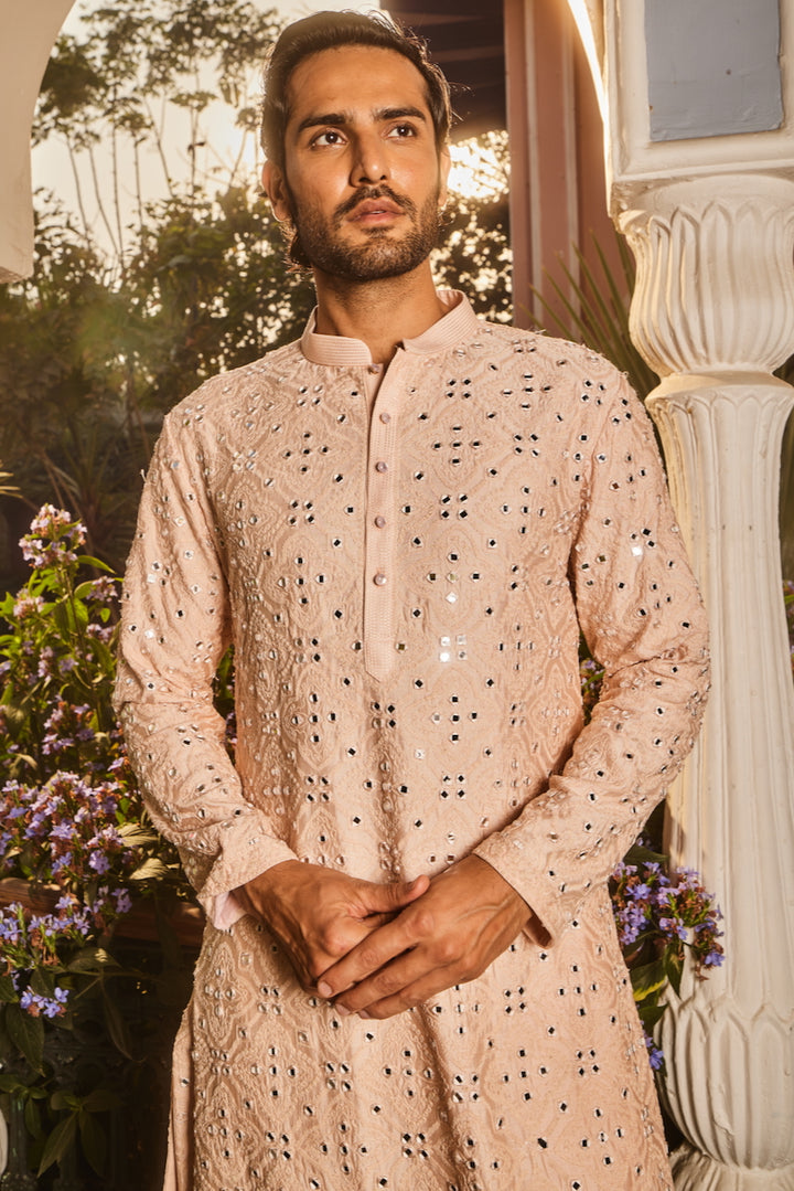 Ivory Champagne Embroidered Mirror Kurta Set