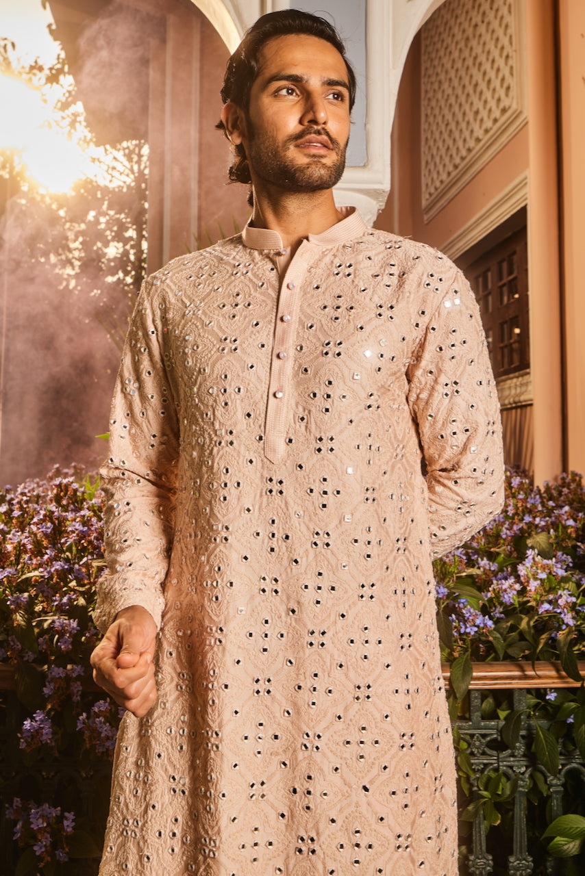 Ivory Champagne Embroidered Mirror Kurta Set