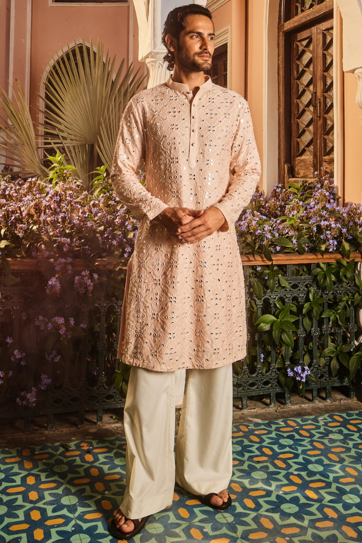 Ivory Champagne Embroidered Mirror Kurta Set