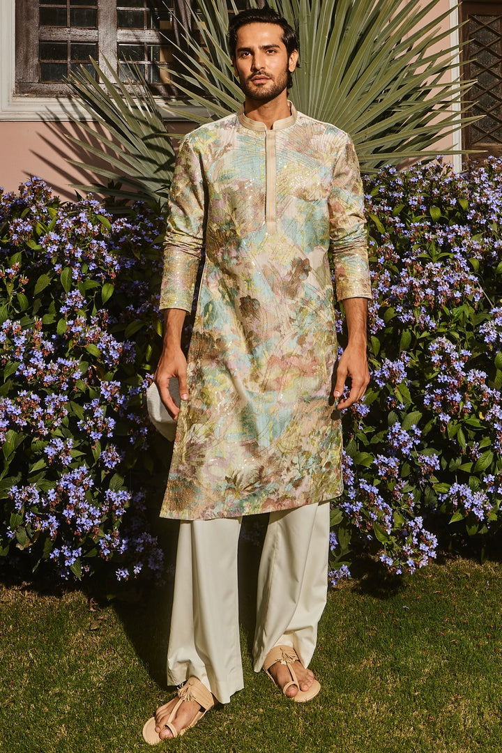 Ivory Sequin Abstract Chanderi Silk Embroidered Kurta