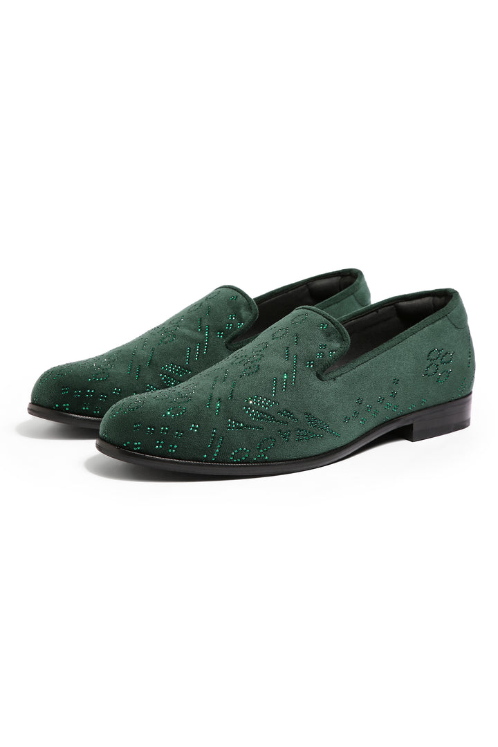 Emerald Eclipse Velvet Embroidered Shoes