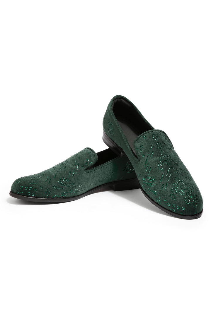 Emerald Eclipse Velvet Embroidered Shoes