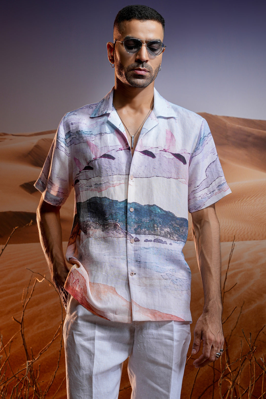 Savanah Mirage Printed Linen Cuban Shirt