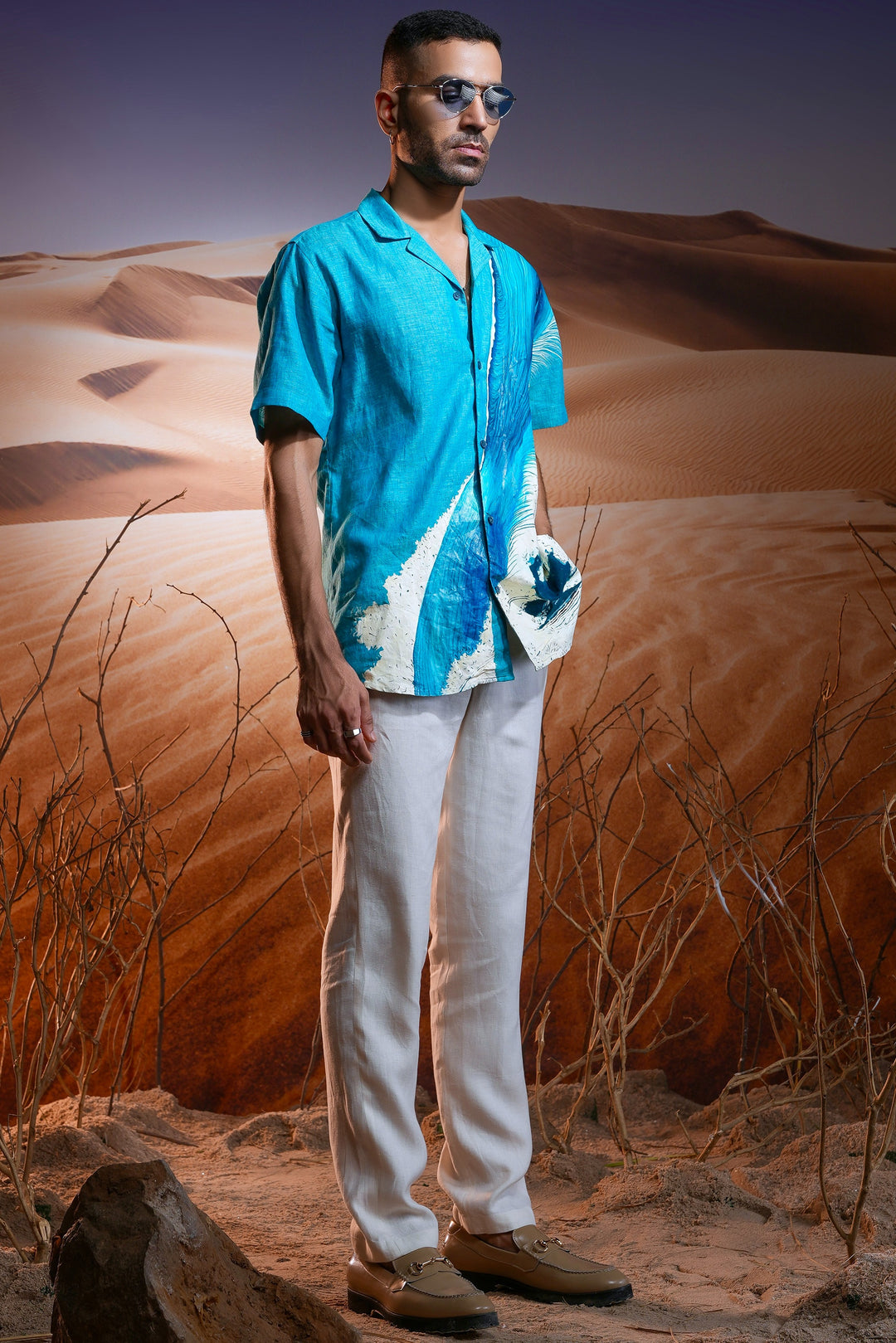 Aqua Mirage Hand-Painted Linen Shirt