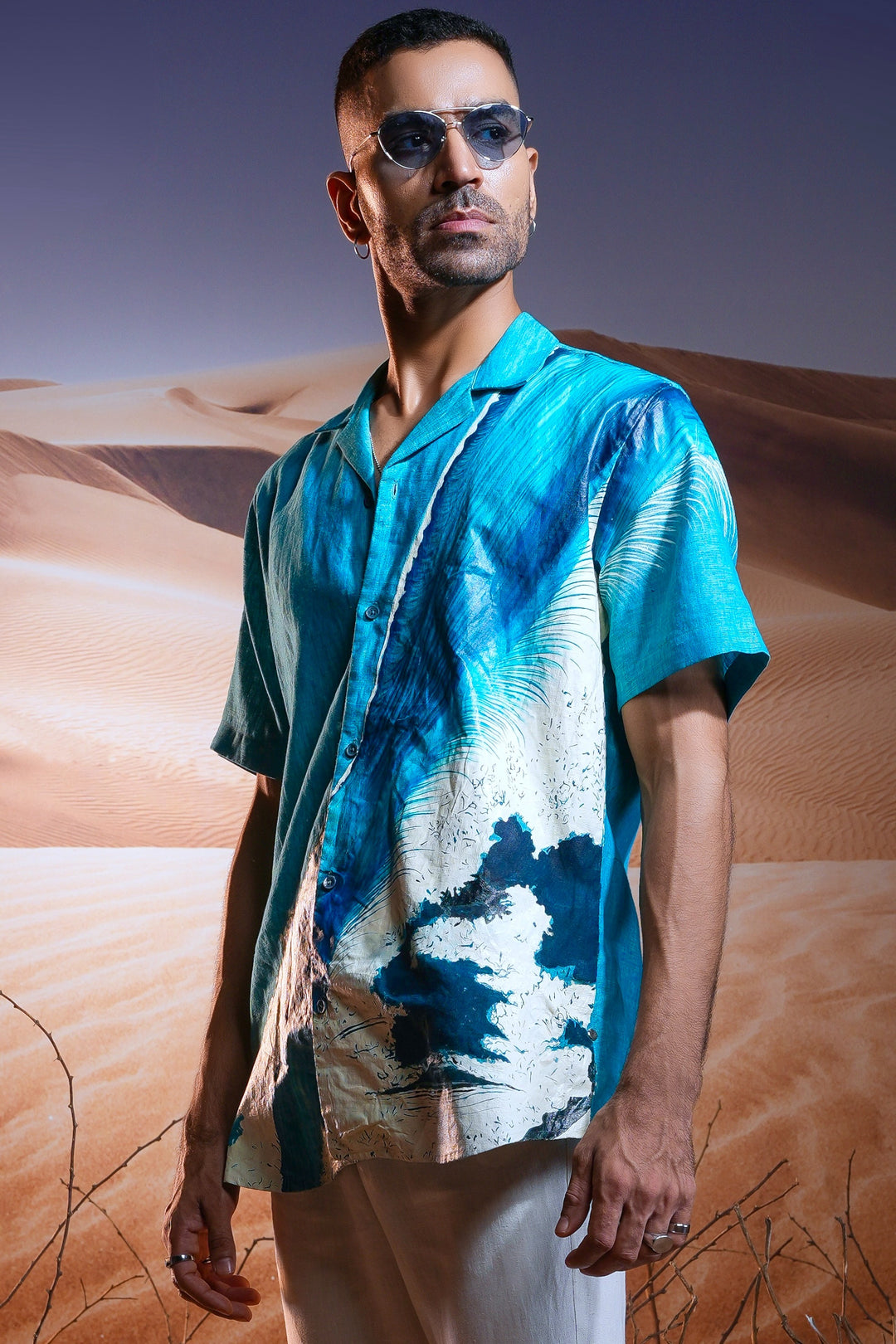 Aqua Mirage Hand-Painted Linen Shirt