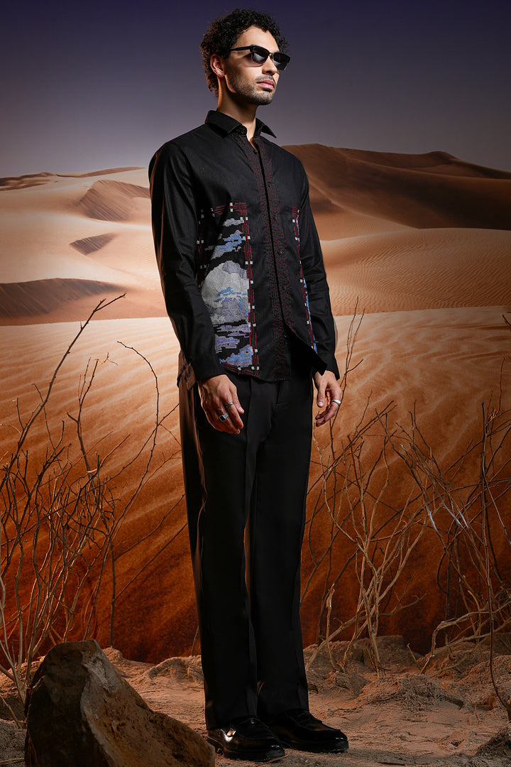 Obsidian Black Embroidered Linen Shirt