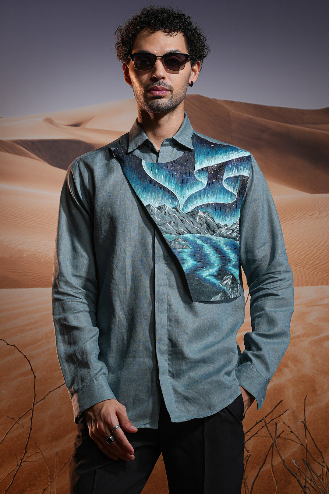 Northern Waves Hand-Painted Linen Shirt