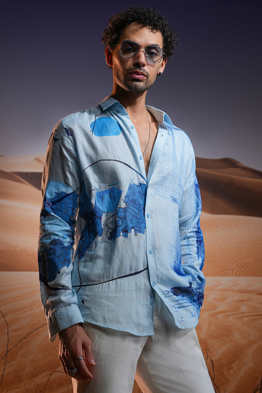 Twilight Dunes Hand-Painted Linen Shirt