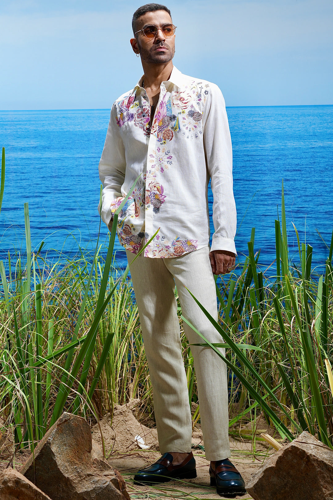 Floral Odyssey Embroidered Linen Shirt