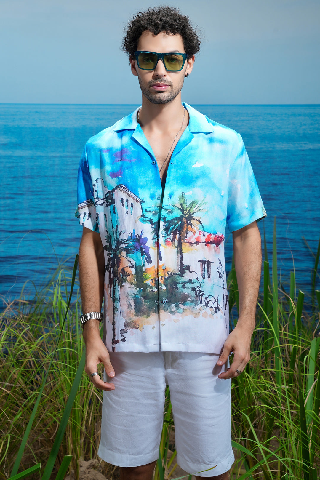 Santorini Dreams Linen Cuban Shirt