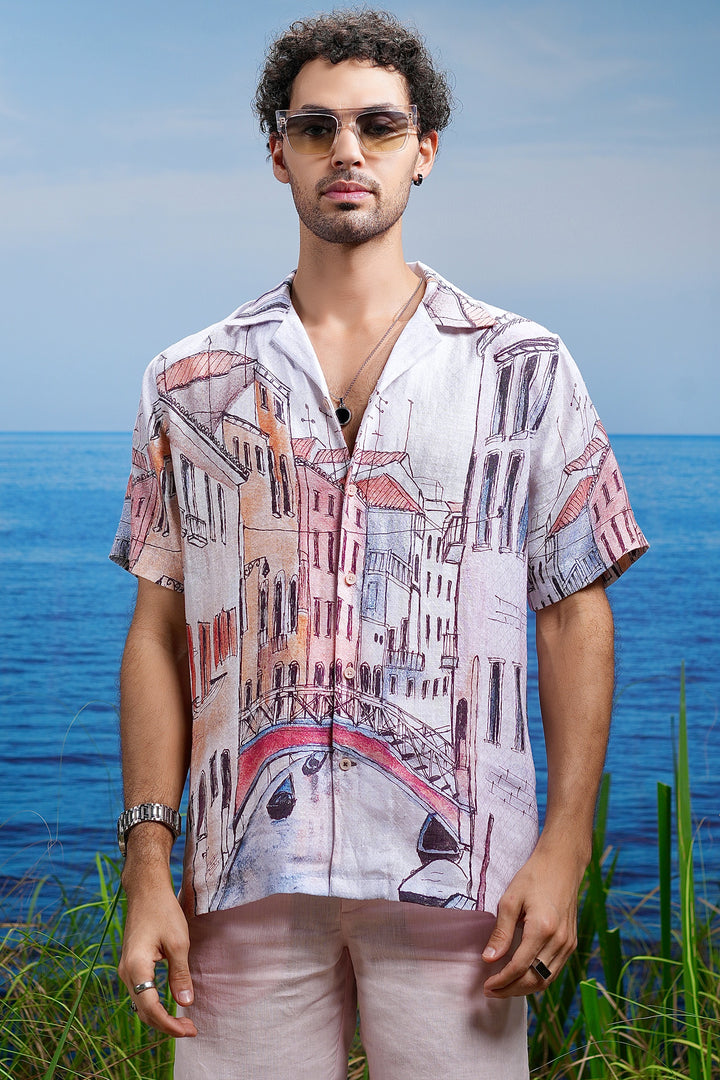 Venice Dreamscape Linen Cuban Shirt