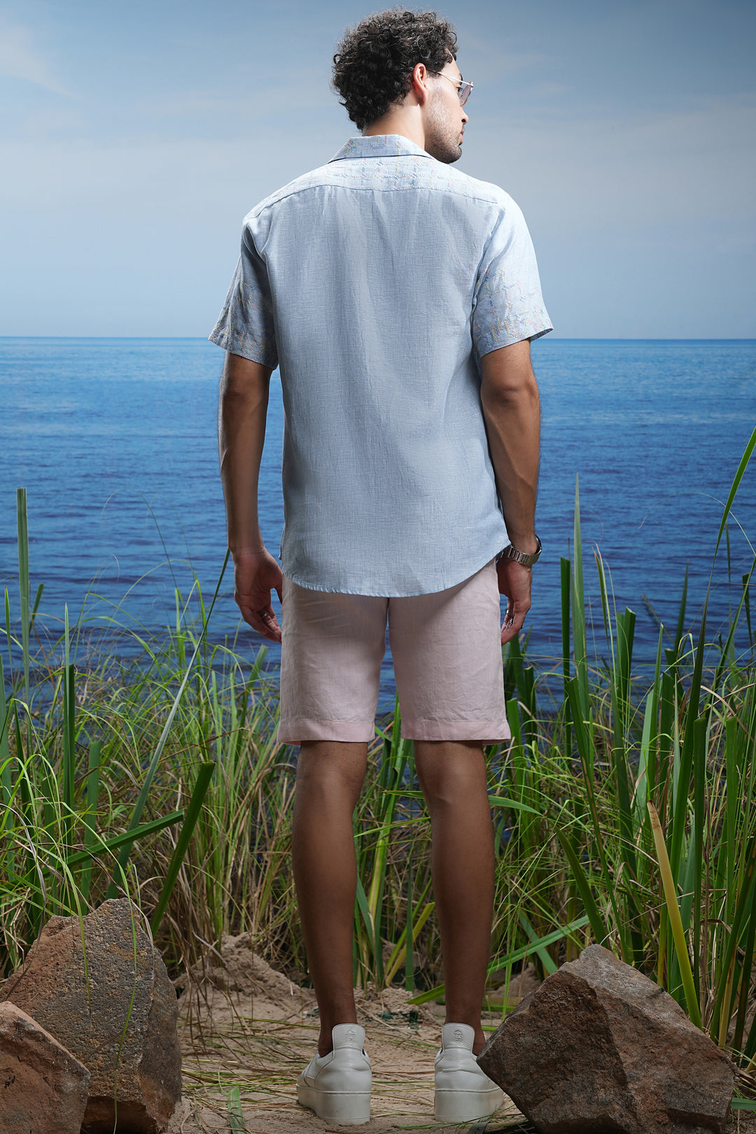 Oceanic Calm Cuban Embroidered Linen Shirt