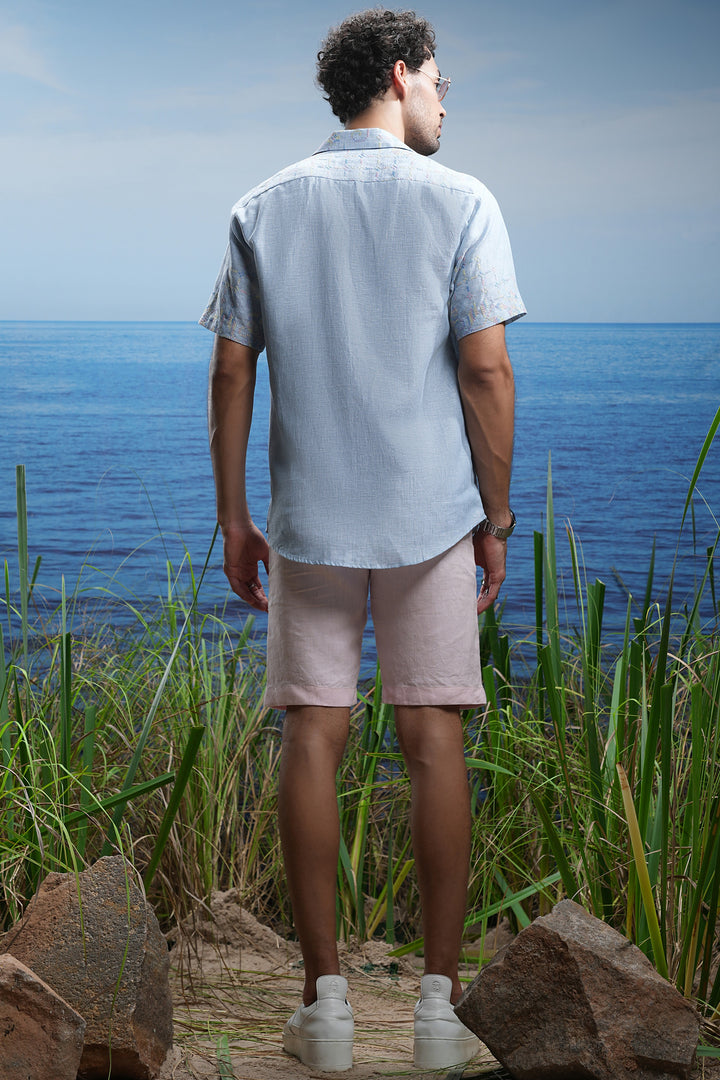 Oceanic Calm Cuban Embroidered Linen Shirt