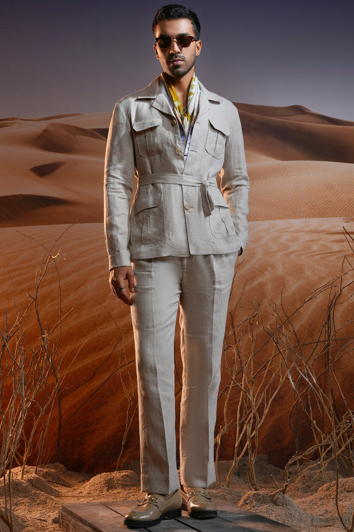 Desert Oasis Herringbone Linen Safari Suit