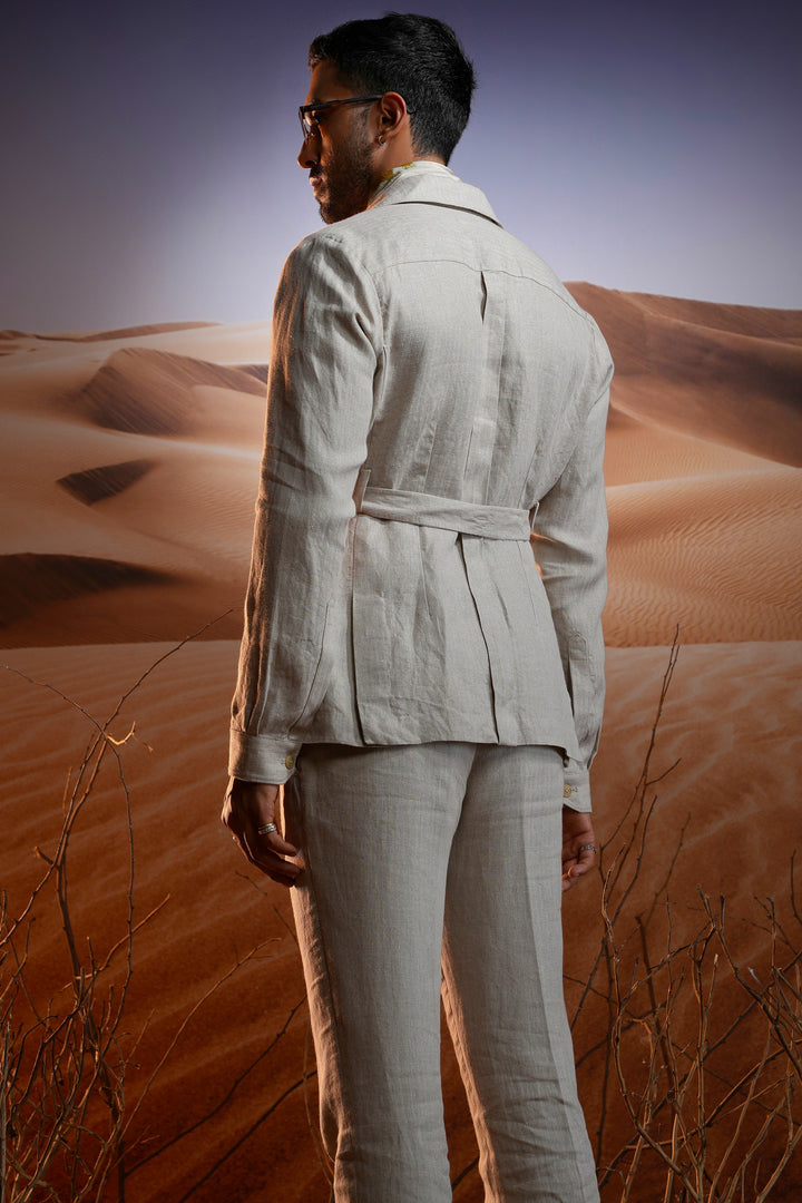 Desert Oasis Herringbone Linen Safari Suit