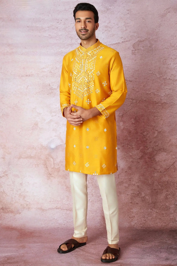 Mustard Mirror Work Marvel Kurta - Asuka Couture