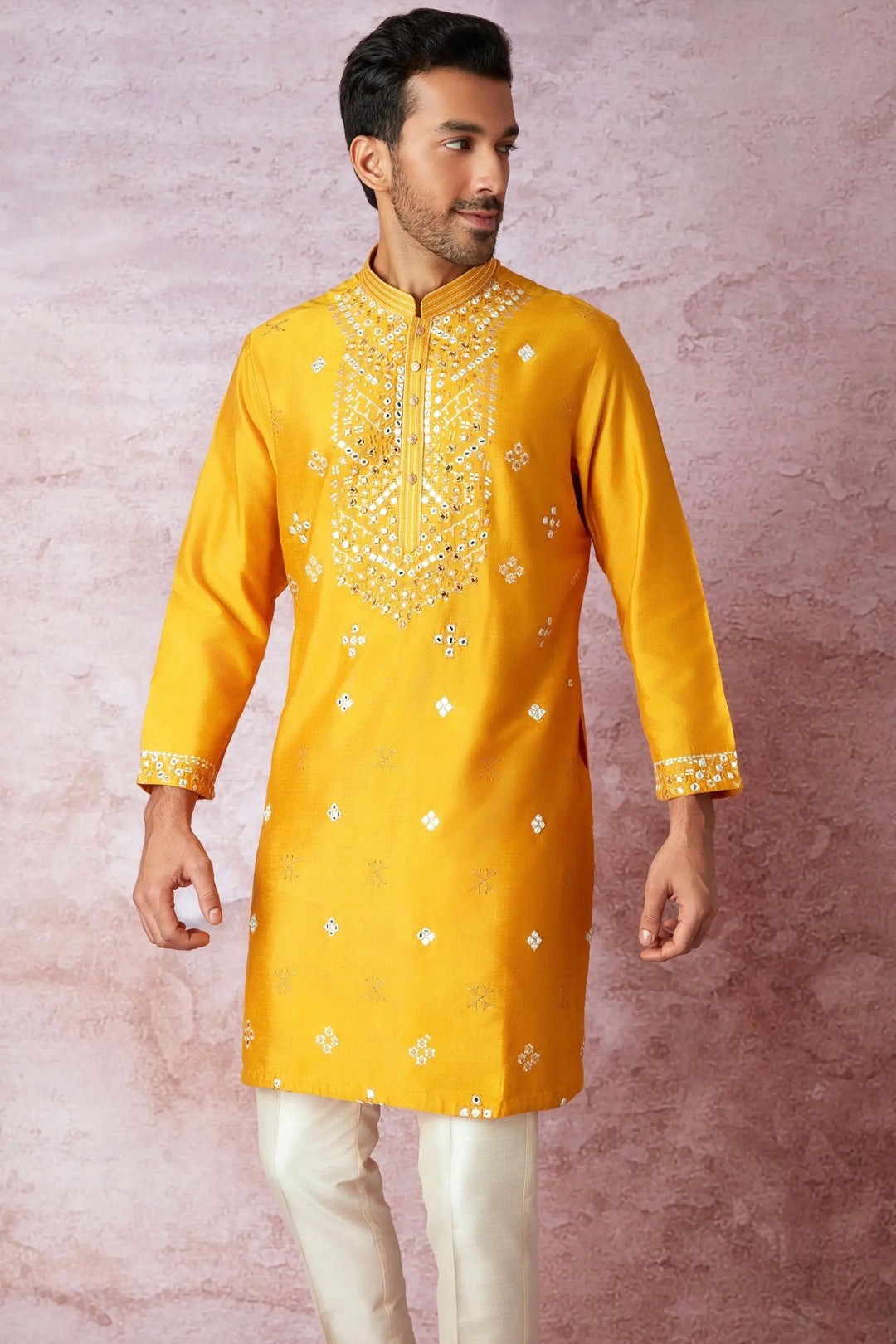 Mustard Mirror Work Marvel Kurta - Asuka Couture