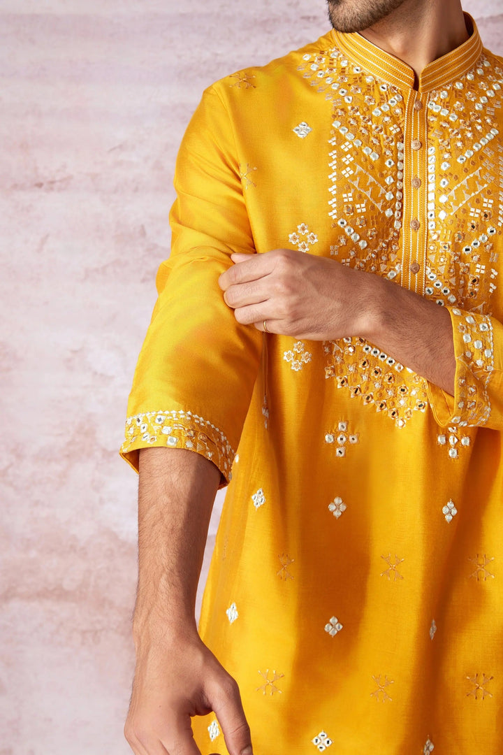 Mustard Mirror Work Marvel Kurta - Asuka Couture