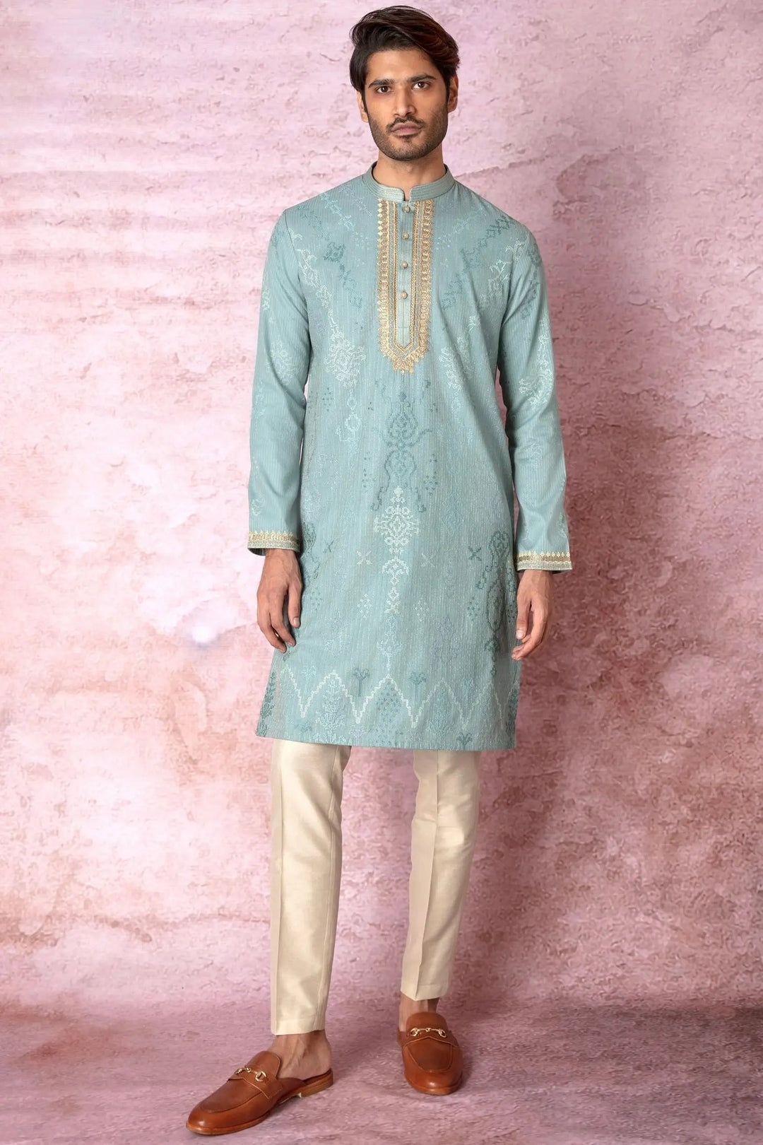 Teal Zari Symphony Chanderi Silk Kurta - Asuka Couture