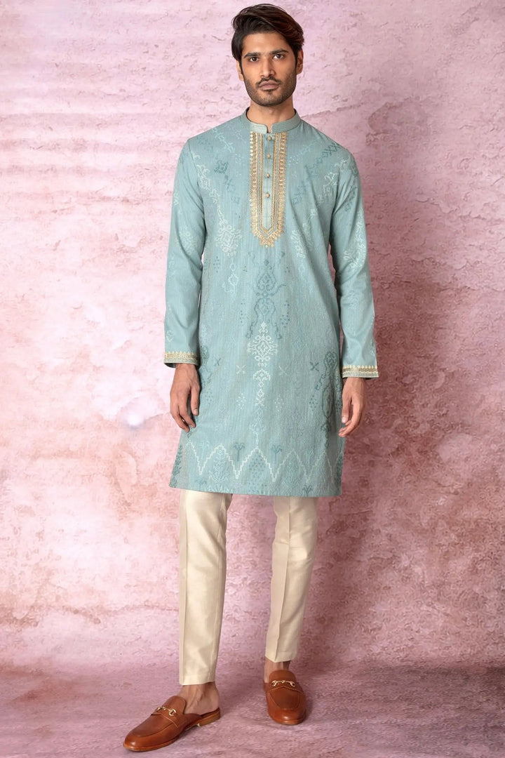 Teal Zari Symphony Chanderi Silk Kurta - Asuka Couture