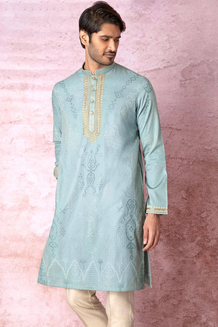 Teal Zari Symphony Chanderi Silk Kurta - Asuka Couture