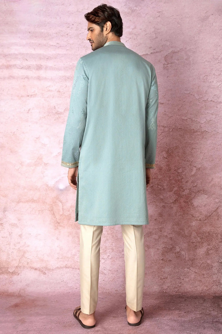 Teal Zari Symphony Chanderi Silk Kurta - Asuka Couture