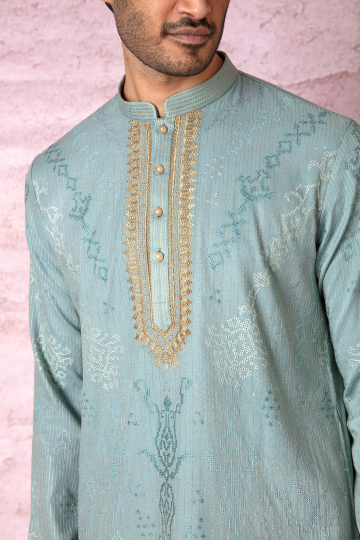 Teal Zari Symphony Chanderi Silk Kurta - Asuka Couture