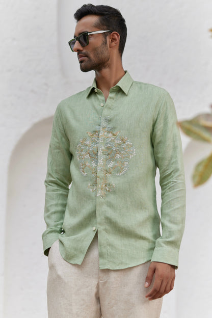 Mint Green Flora Embroidered Shirt